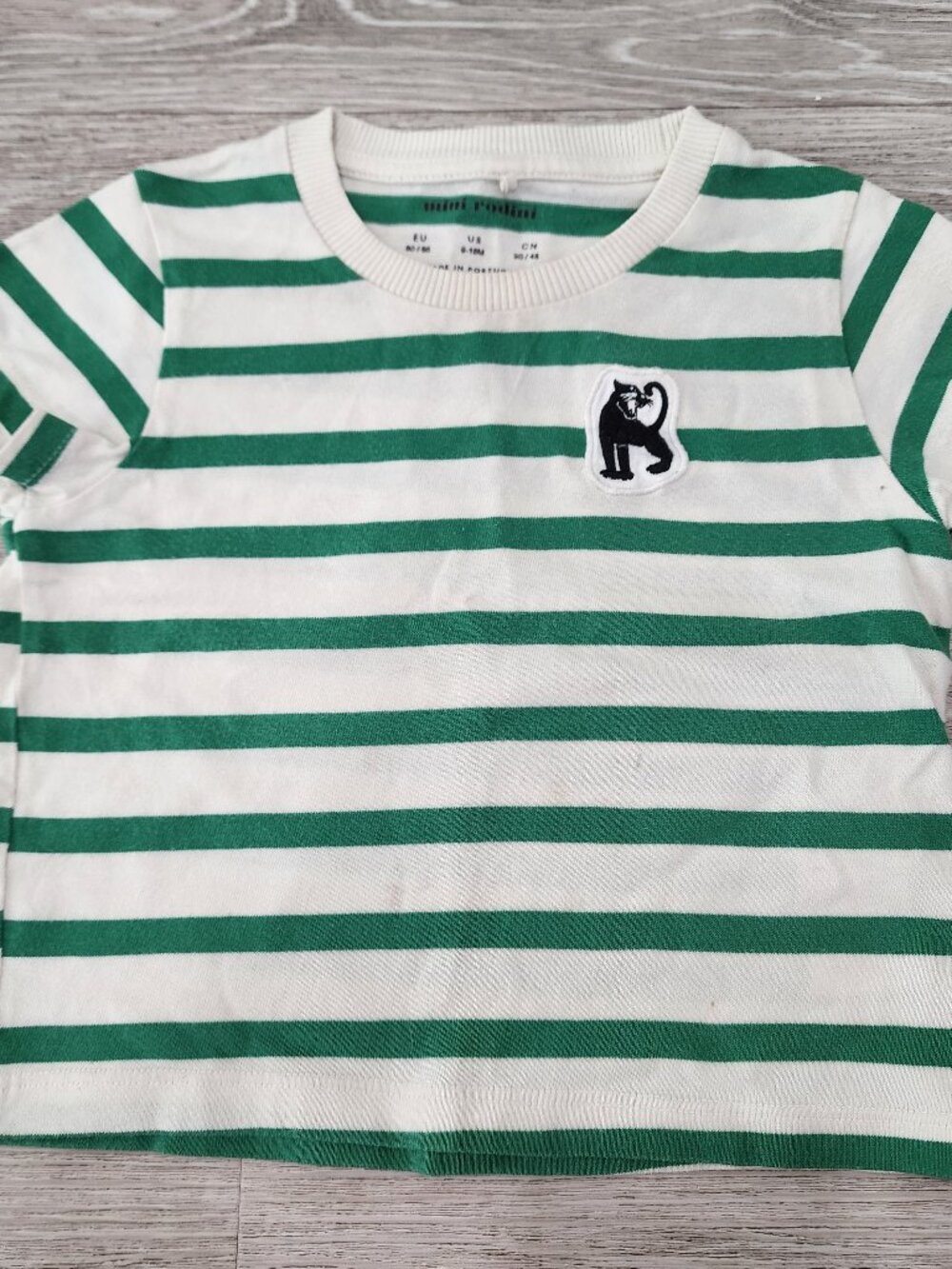 Mini Rodini Organic Cotton Green White Striped T Shirt Toddler Size 9-18M
